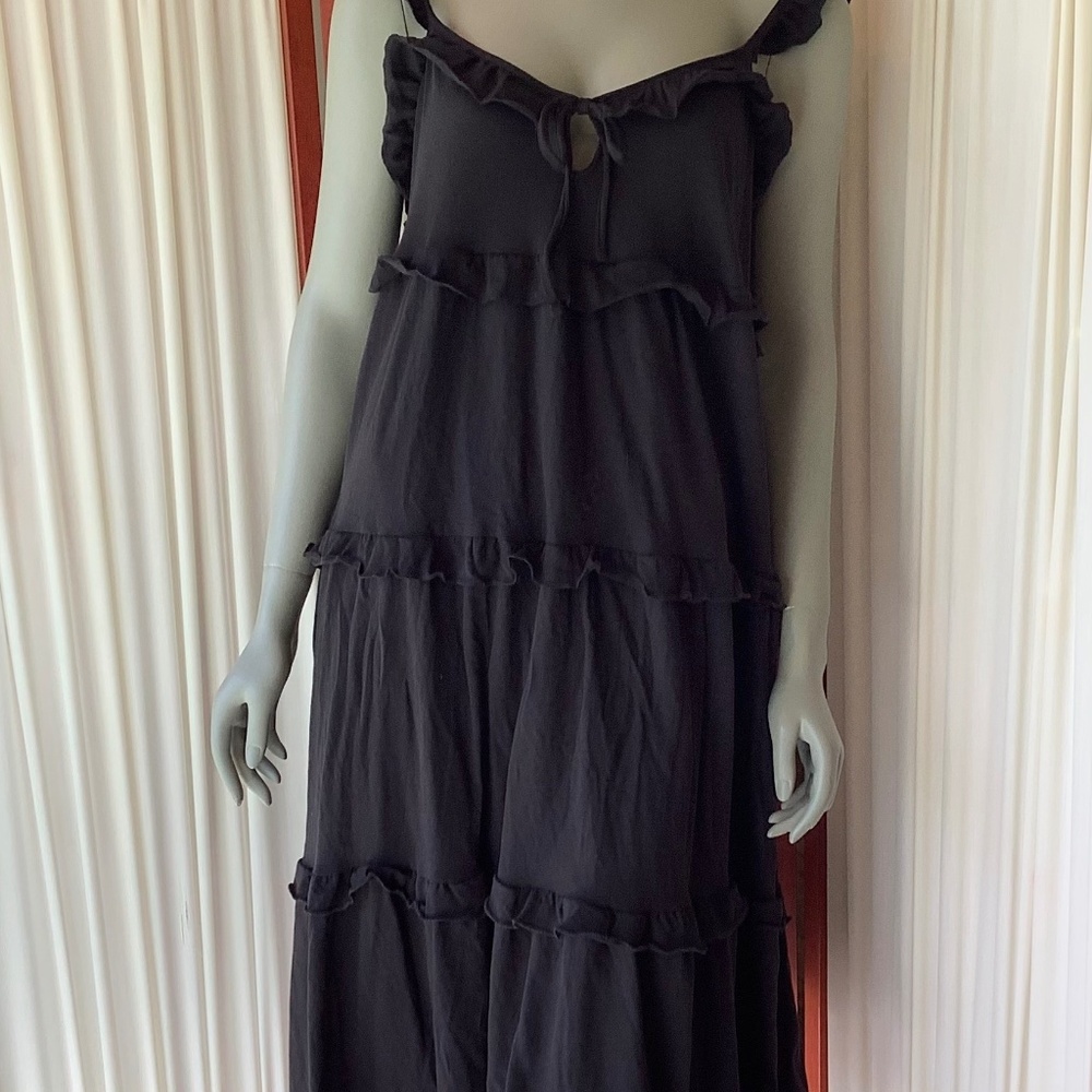 J Crew NWT Ruffled Tiered Keyhole Maxi Dress Black Beach Dress Size M